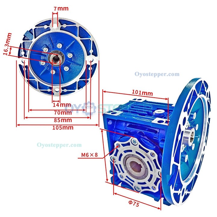 RV040 Round Worm Gearbox Speed Reducer Ratio 5:1 10:1 20:1 30:1 40:1 Input 14mm 71B14/71B5